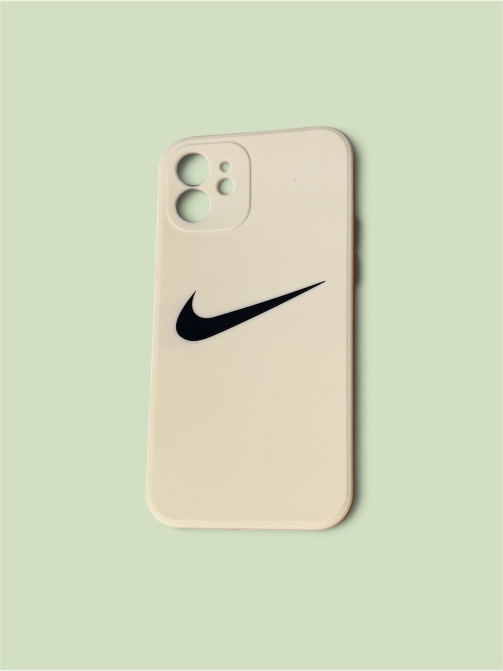 iPhone 13 Cream Silicone Phone Case with Black Swoosh
